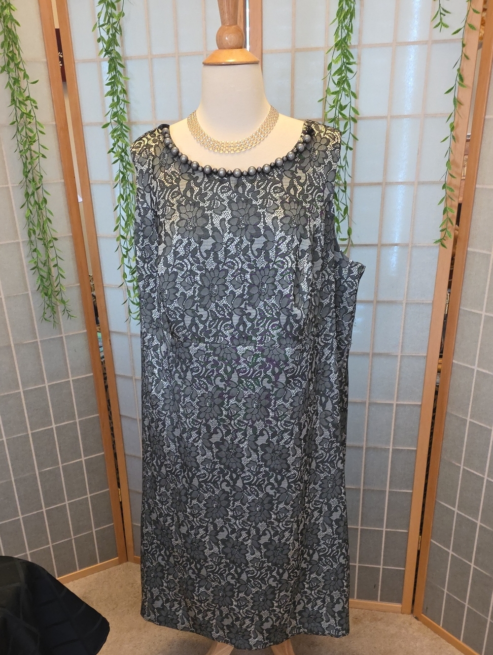 Lane Bryant Black and Gray Lace Midi Dress